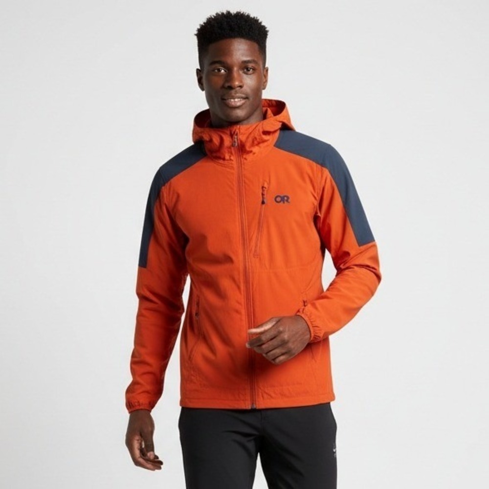 Outdoor Research Ferrosi Hoodie Mens Small‎ Orange Softshell Lightweight Stretch